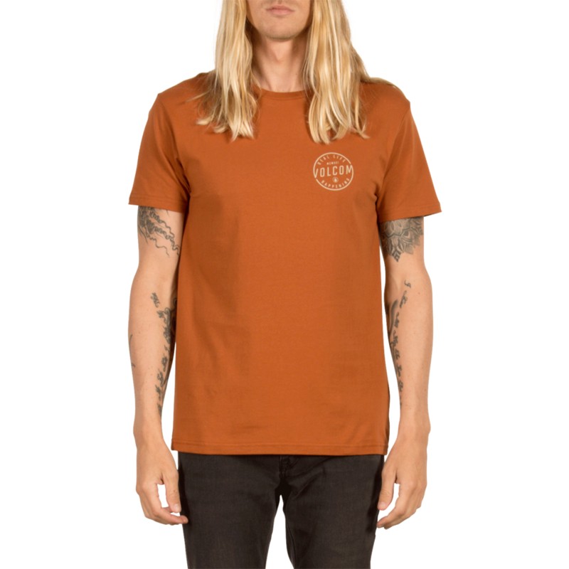 camiseta-manga-corta-marron-on-lock-copper-de-volcom