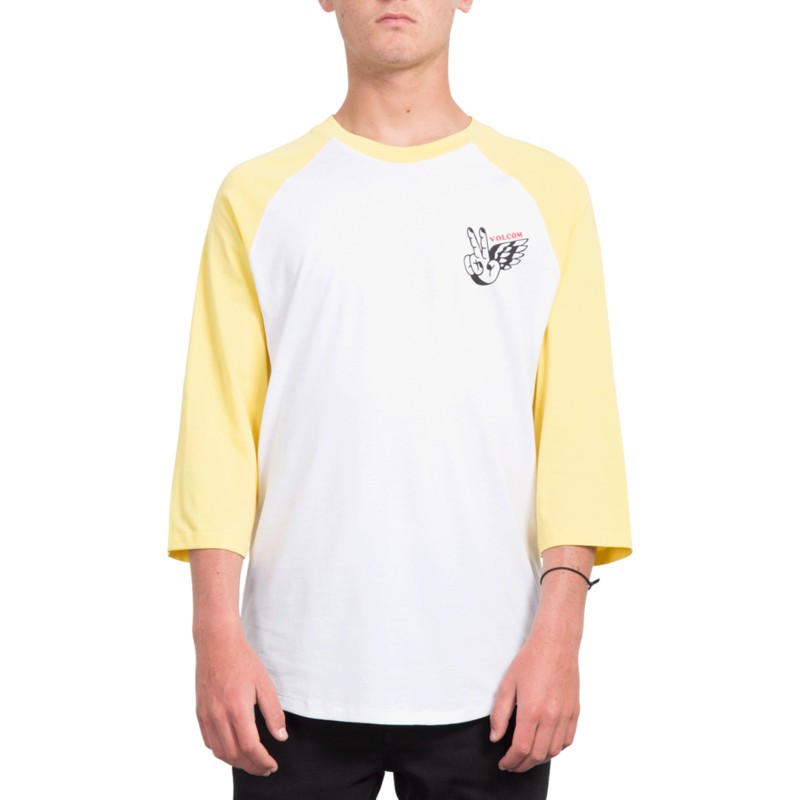 camiseta-manga-3-4-blanca-y-amarilla-winged-peace-yellow-de-volcom