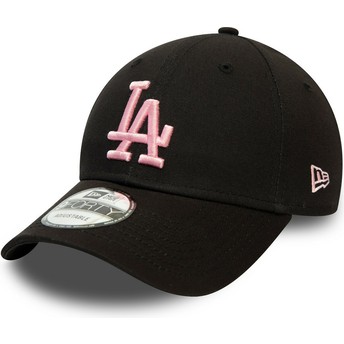 Gorra curva negra ajustable con logo rosa 9FORTY League Essential de Los Angeles Dodgers MLB de New Era