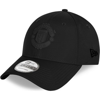 Gorra curva negra ajustable con logo negro 9FORTY Rubber Patch de Manchester United Football Club de New Era