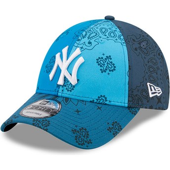 Gorra curva azul ajustable 9FORTY Paisley Print de New York Yankees MLB de New Era